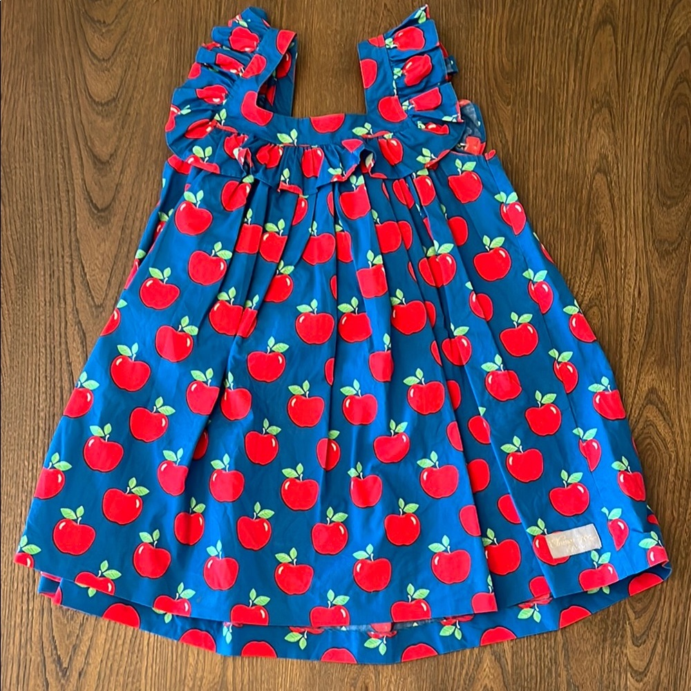 Eleanor Rose Blue Dress with Red Apple Pattern